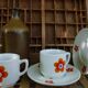 2 mugs and saucers in porcelain Colombia Vintage 1970s