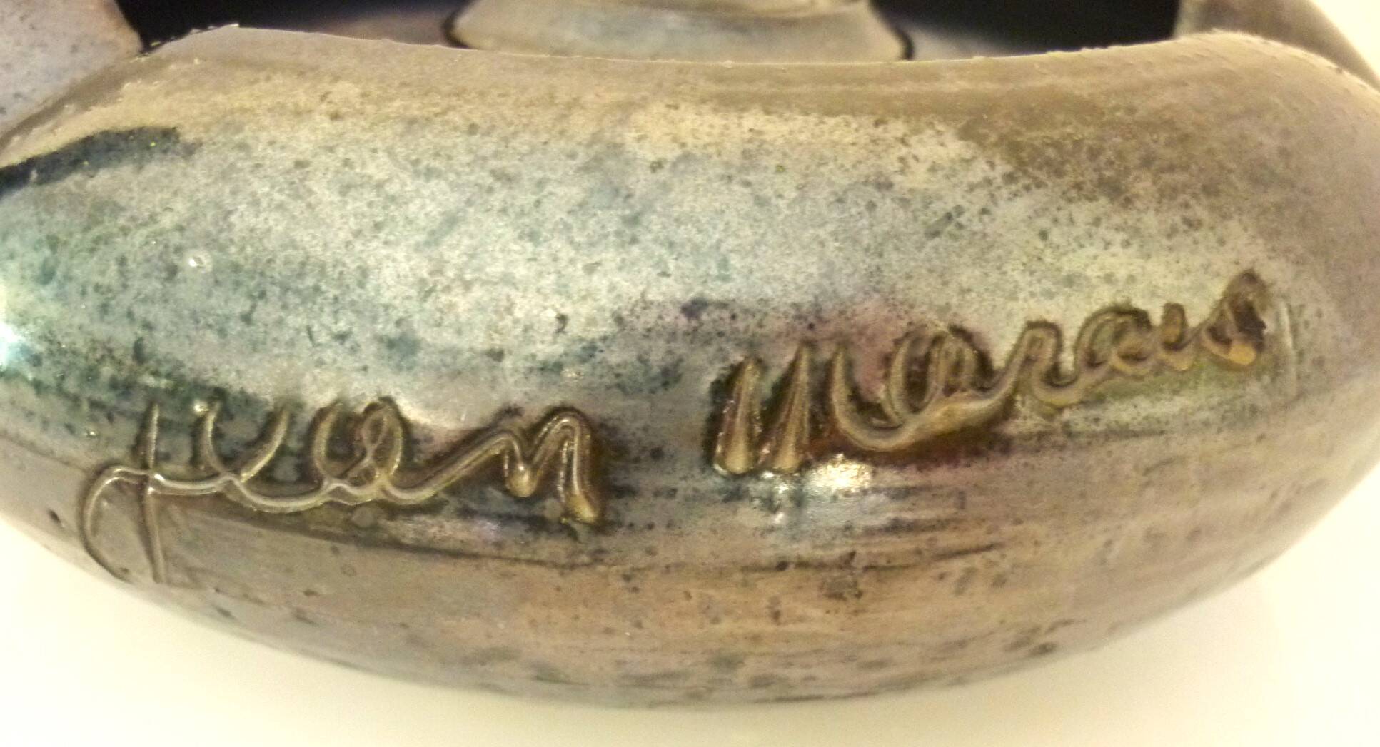 Black ceramic ashtray, enamelled, signed Jean Marais, 1960s/1970s