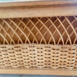 Wooden and rattan toy chest bench