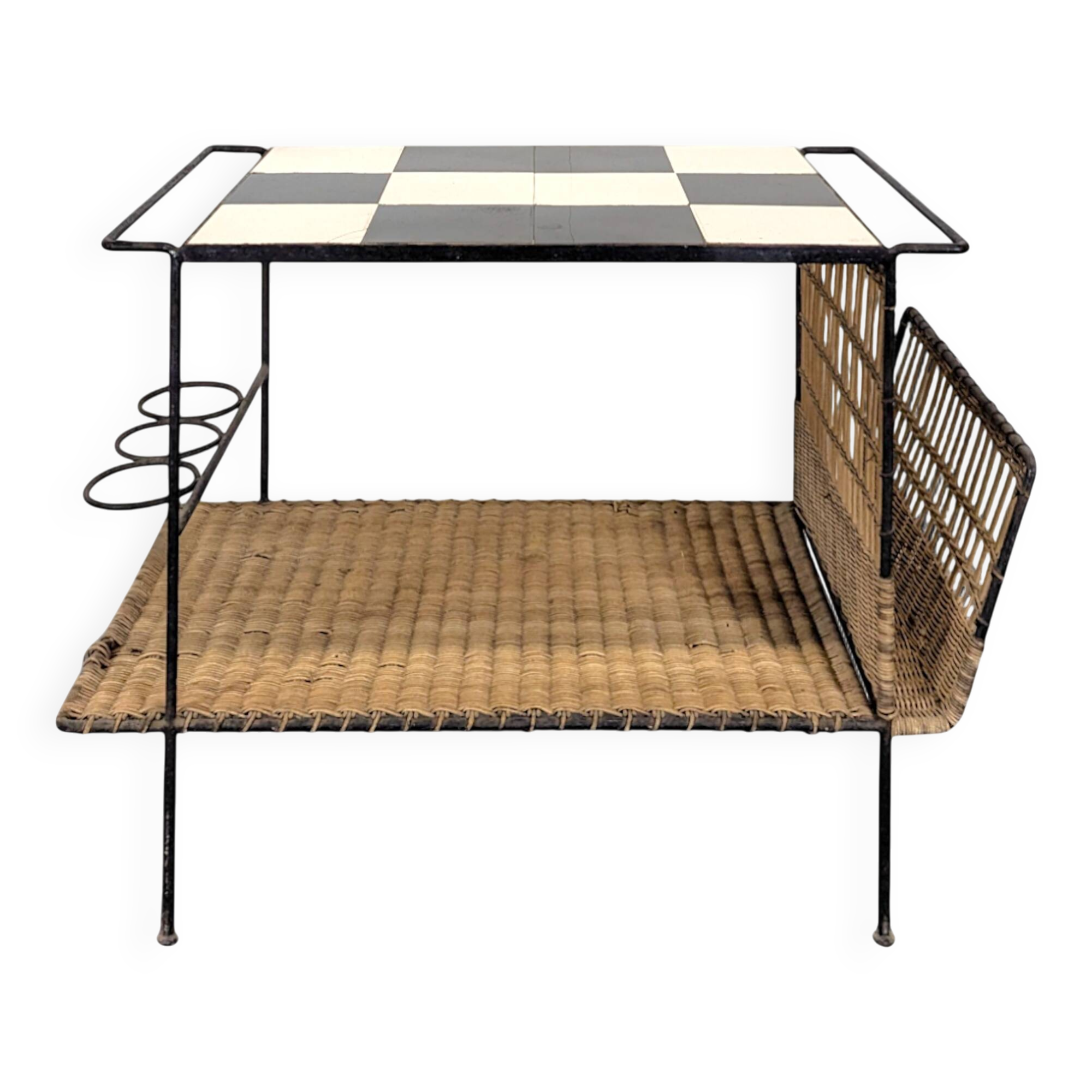 1950s rattan and ceramic coffee table