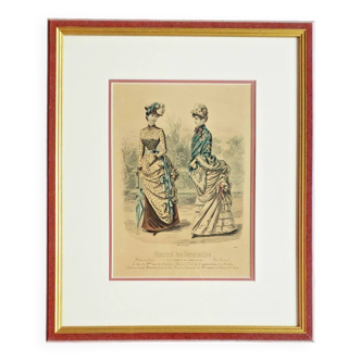 Grande gravure de mode encadrée. Journal des demoiselles 1890.
