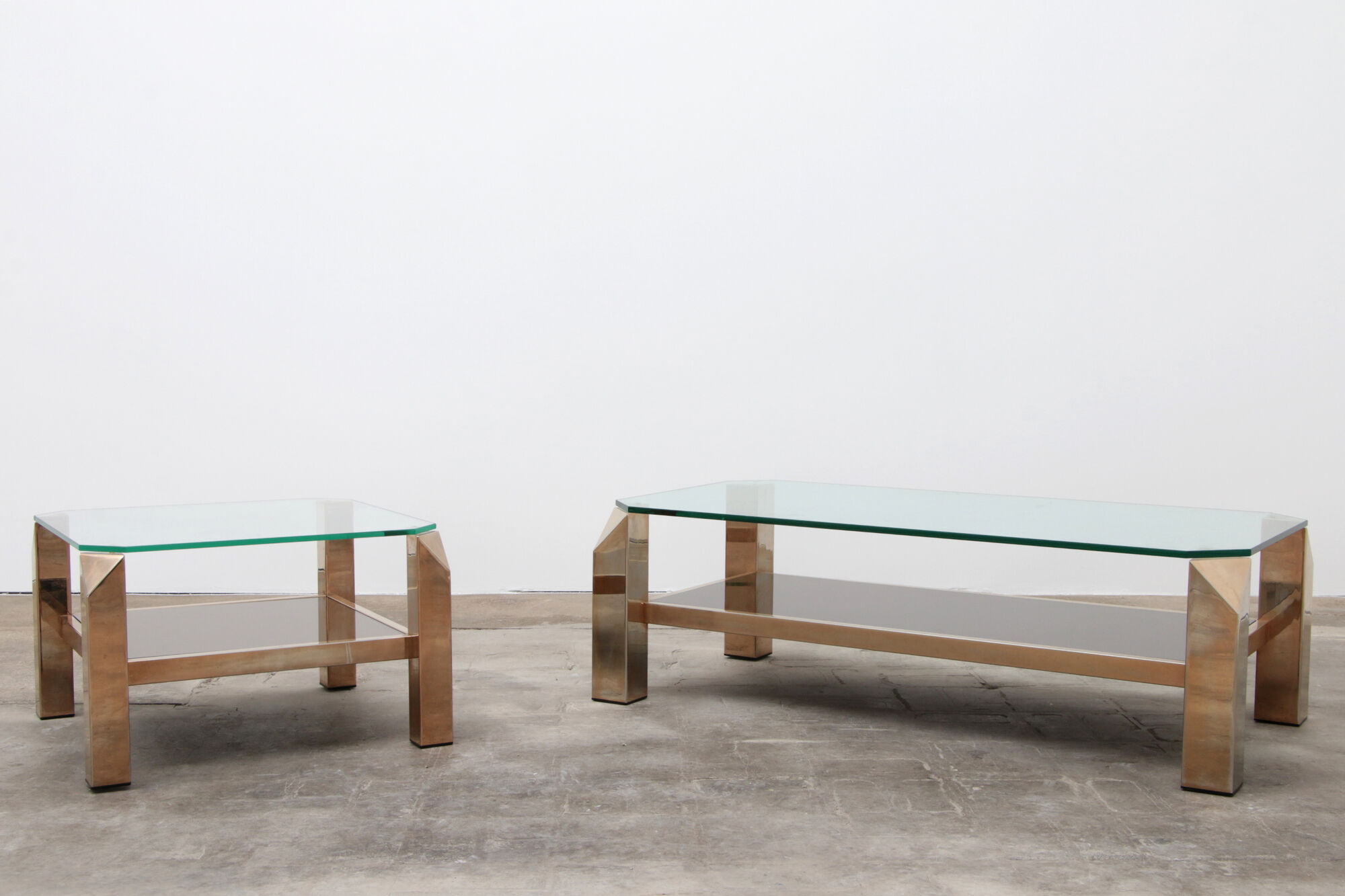 Set of 23-carat gold-plated coffee tables by Belgo Chrome 1960