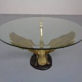 French Swan Coffee Table in Brass and Glass, 1960s