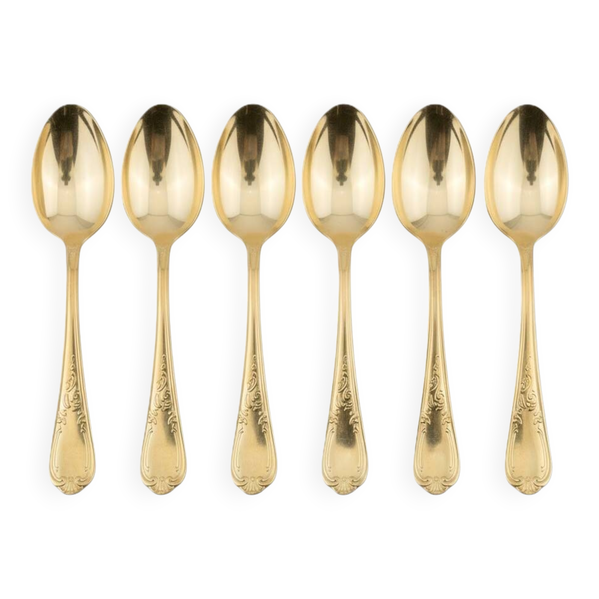 Set of 6 vintage gold-plated tea spoons in the French Louis style