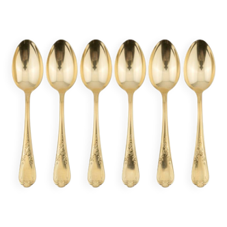 Set of 6 vintage gold-plated tea spoons in the French Louis style