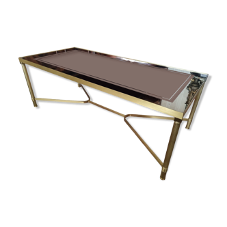 Coffee table in gilded brass and glass top