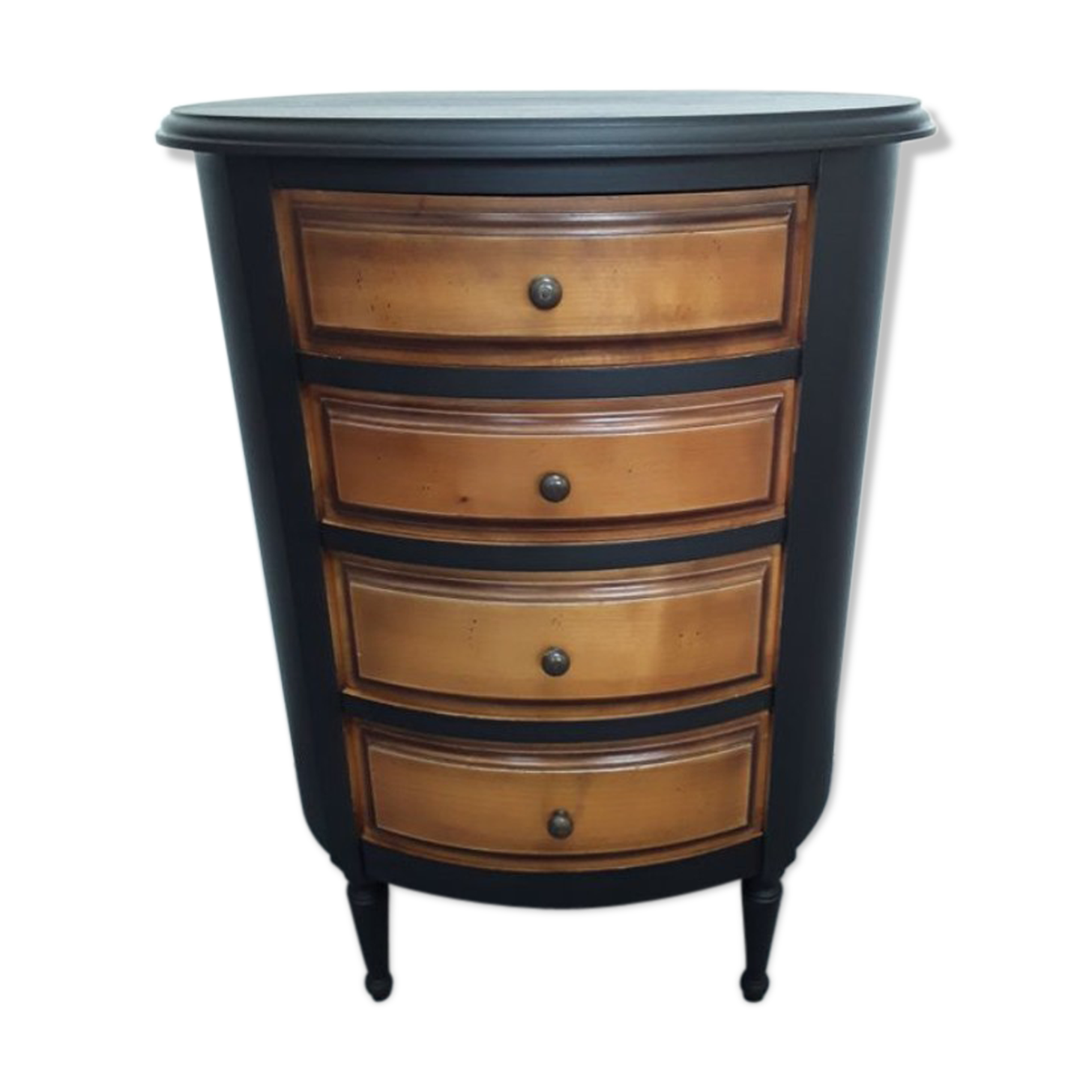 Black drum shape bedside including 4 drawers