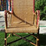 Wicker or rattan armchairs and bamboo