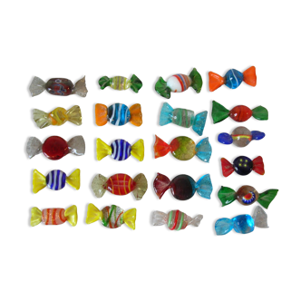 Set of 21 old Murano glass candies knife holders