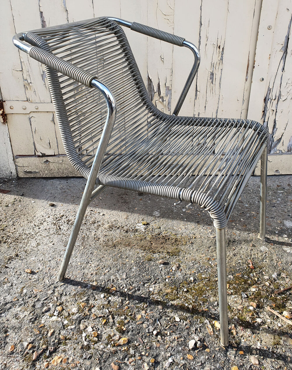 Armchair and ottoman scoubidou, gray, vintage, 70s