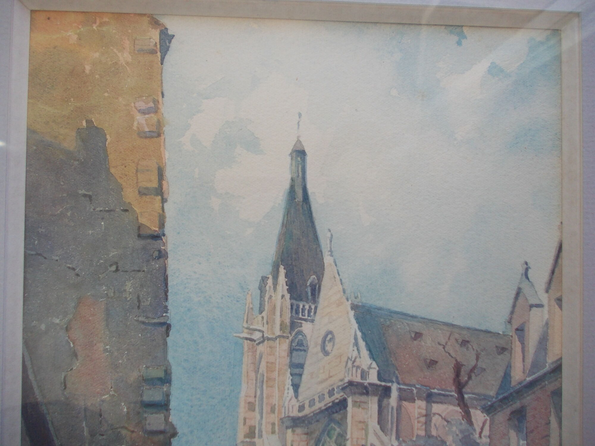 WATERCOLOR 1930 signed VICTOR MAUNIER : PARIS rue des Prêtres Saint Séverin Latin Quarter, 75, frame