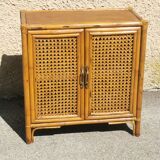 Vintage wood and rattan chest of drawers