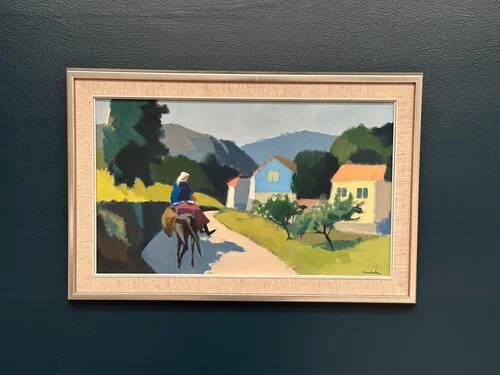Swedish Oil on Canvas – “Riders on the Road, Crete by Stig Wernheden