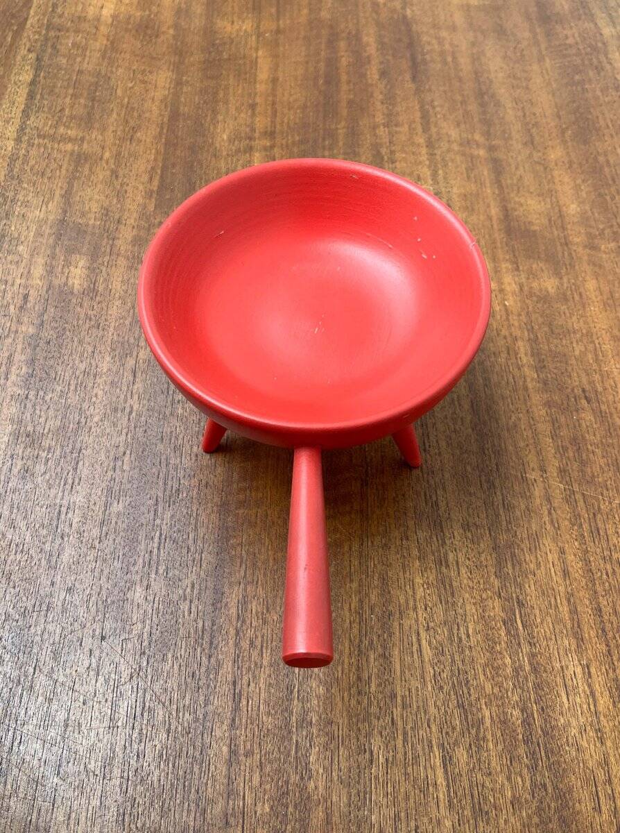 Mid-Century Modern Red Tripod Bowl in Wood from Paavo Asikainen, Finland, 1960s