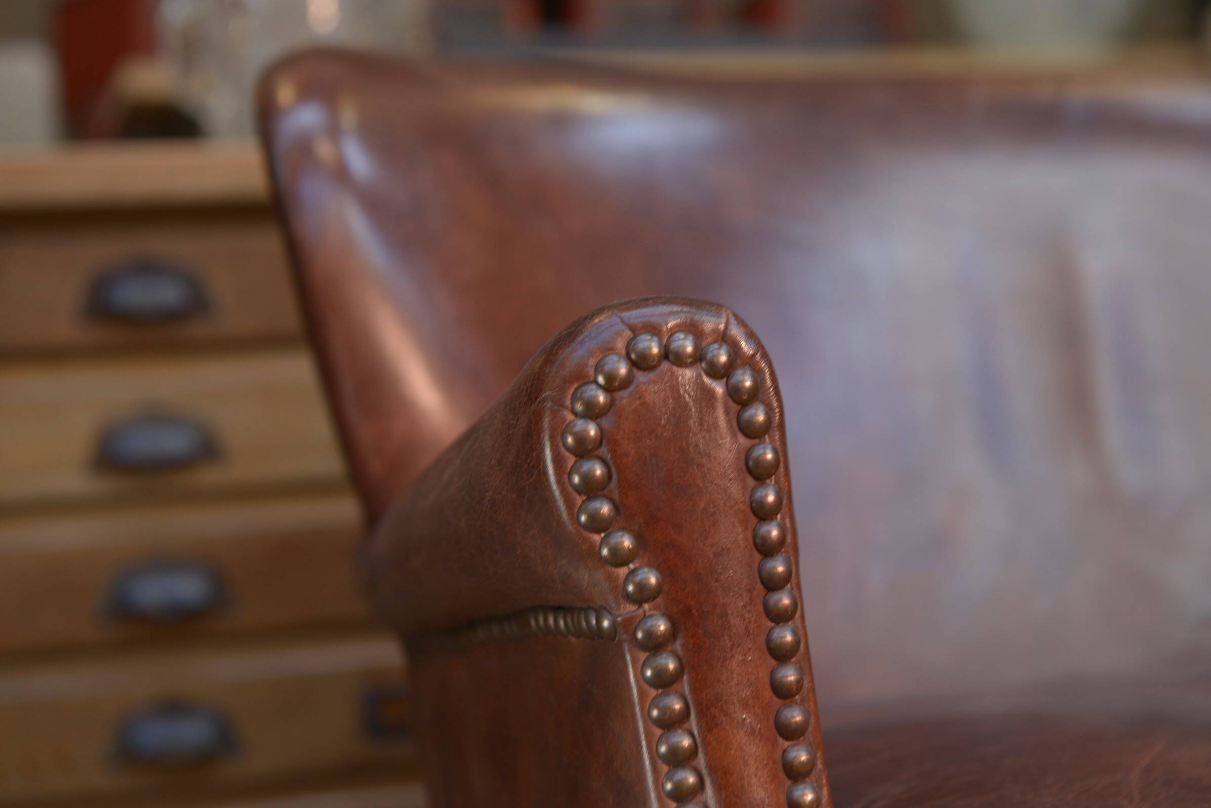 Small Vintage Bench Sofa Studded Leather Sofa 1970s