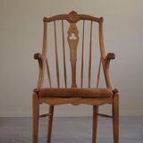 Danish high-back armchair in solid oak with leather cushion, mid-century, 1950s.