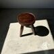 Tripod stool in upcycled teak high hollow - Small tripod stool in solid brown wood seat circ