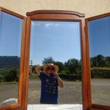 Ancien miroir triptyque en chêne