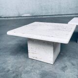 Italian Travertine Square Side End Table, 1970s, Set of 2