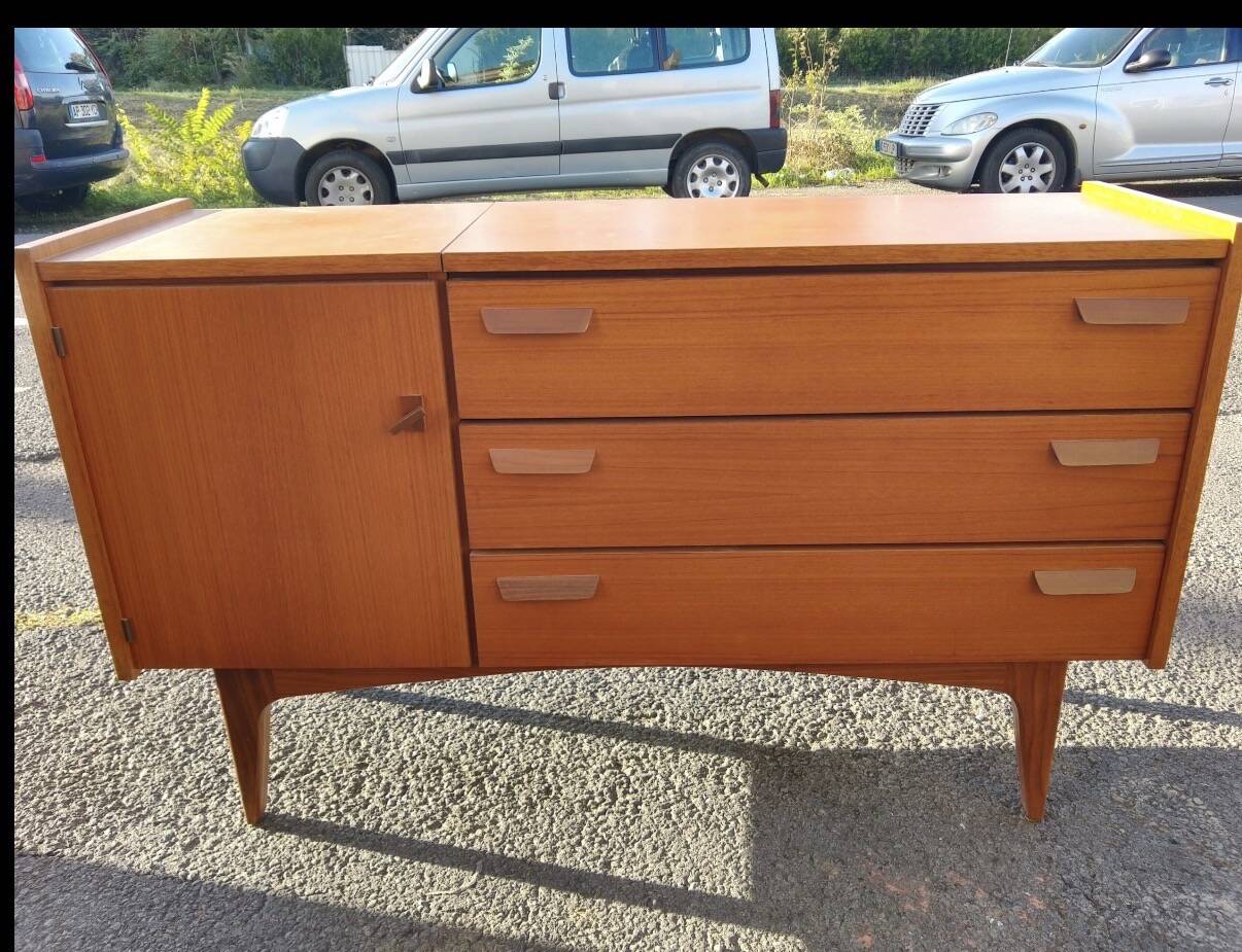 ✨ Superb Scandinavian sideboard convertible into a dressing table – Teak – 1950s