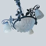 Wrought iron and art deco glass chandelier - Degué Workshops