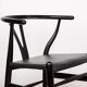 4 Danish chairs, black lacquered wood and leather, Wishbone model, Hans Wegner