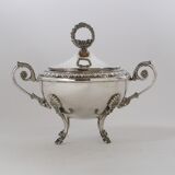 Silver sugar bowl with paw feet and ornate handles