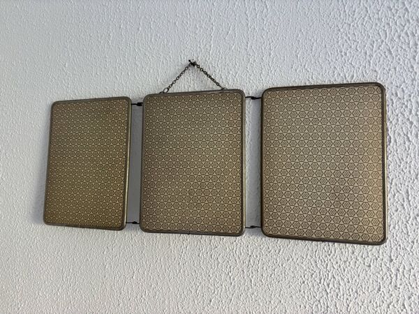 Miroir vintage 1960 triptyque barbier coiffeur japonisant - 25 x 60 cm
