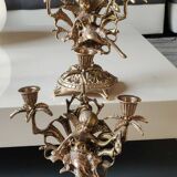 Pair of Antique 3-light candlesticks. Puttis/Cherubs. Bronze