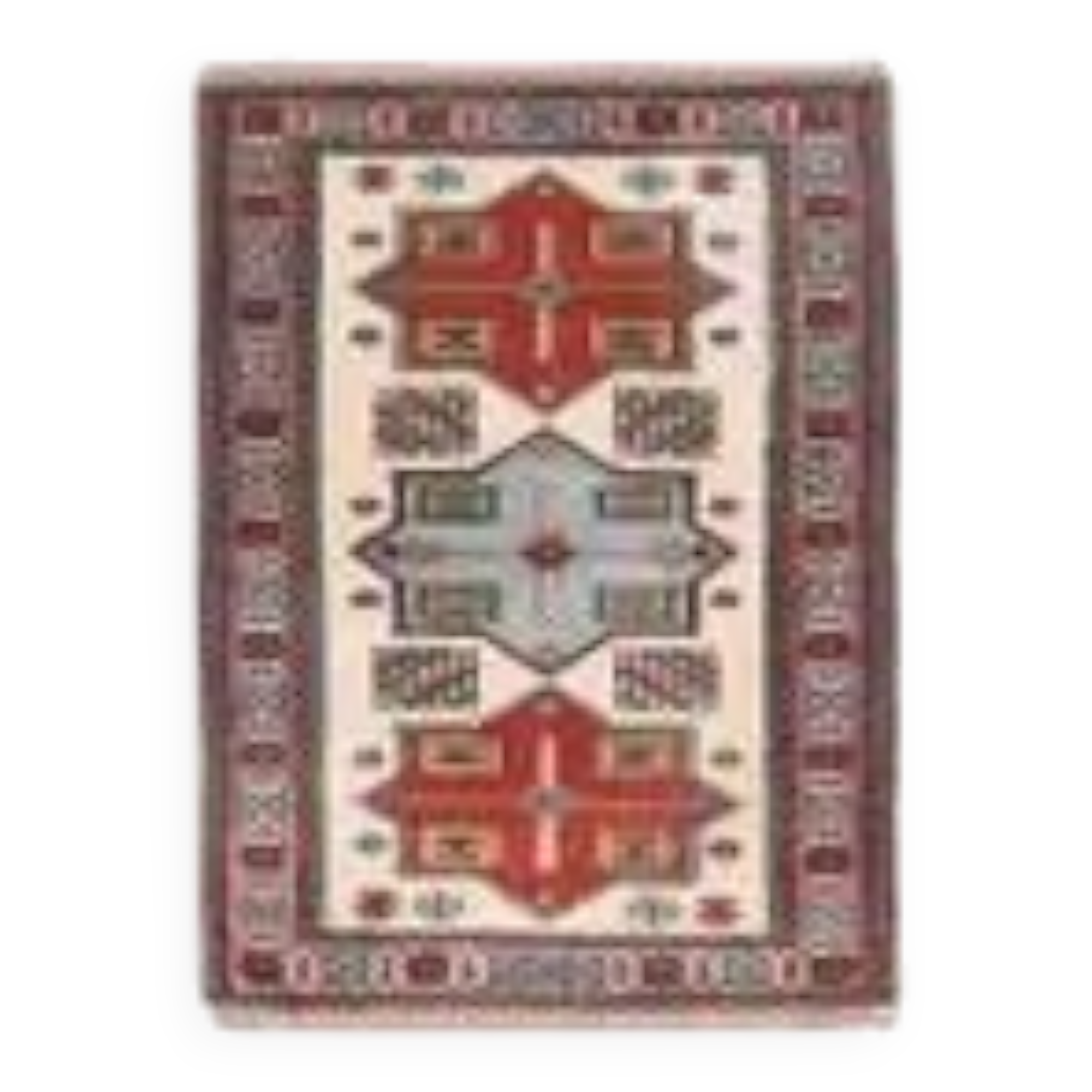1960's Vintage Turkish Milas Handmade Wool Cotton Red Blue Area Rug 130x180