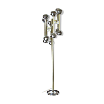 Vintage chromed and brass floor lamp with 12 lights 1970