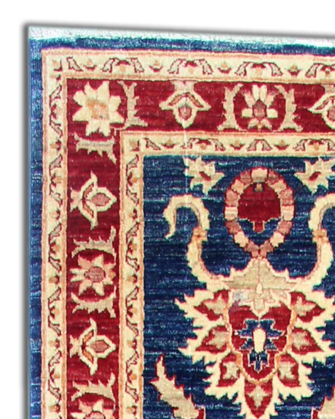 Blue Floral Hand-Knotted Runner, Traditional Wool Hallway Stair Rug 78x386