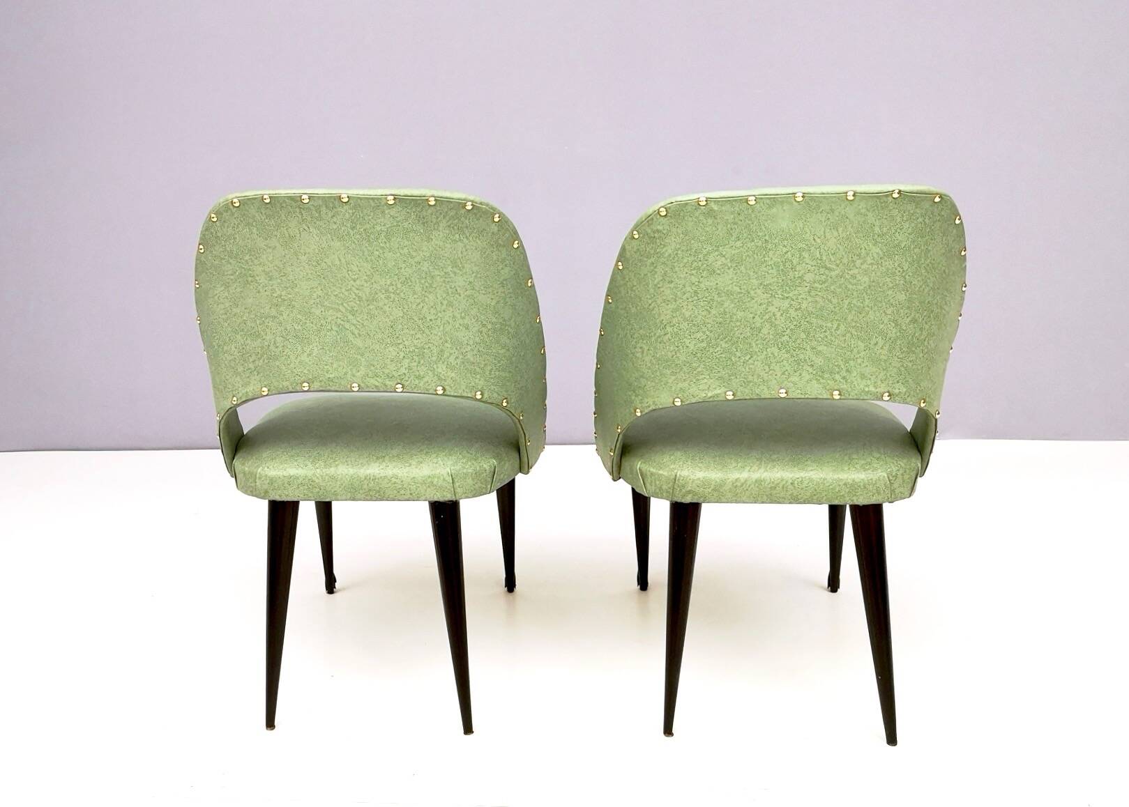 Pair of Vintage Green Skai Side Chairs with Ebonized Wood Legs, Italy