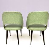 Pair of Vintage Green Skai Side Chairs with Ebonized Wood Legs, Italy