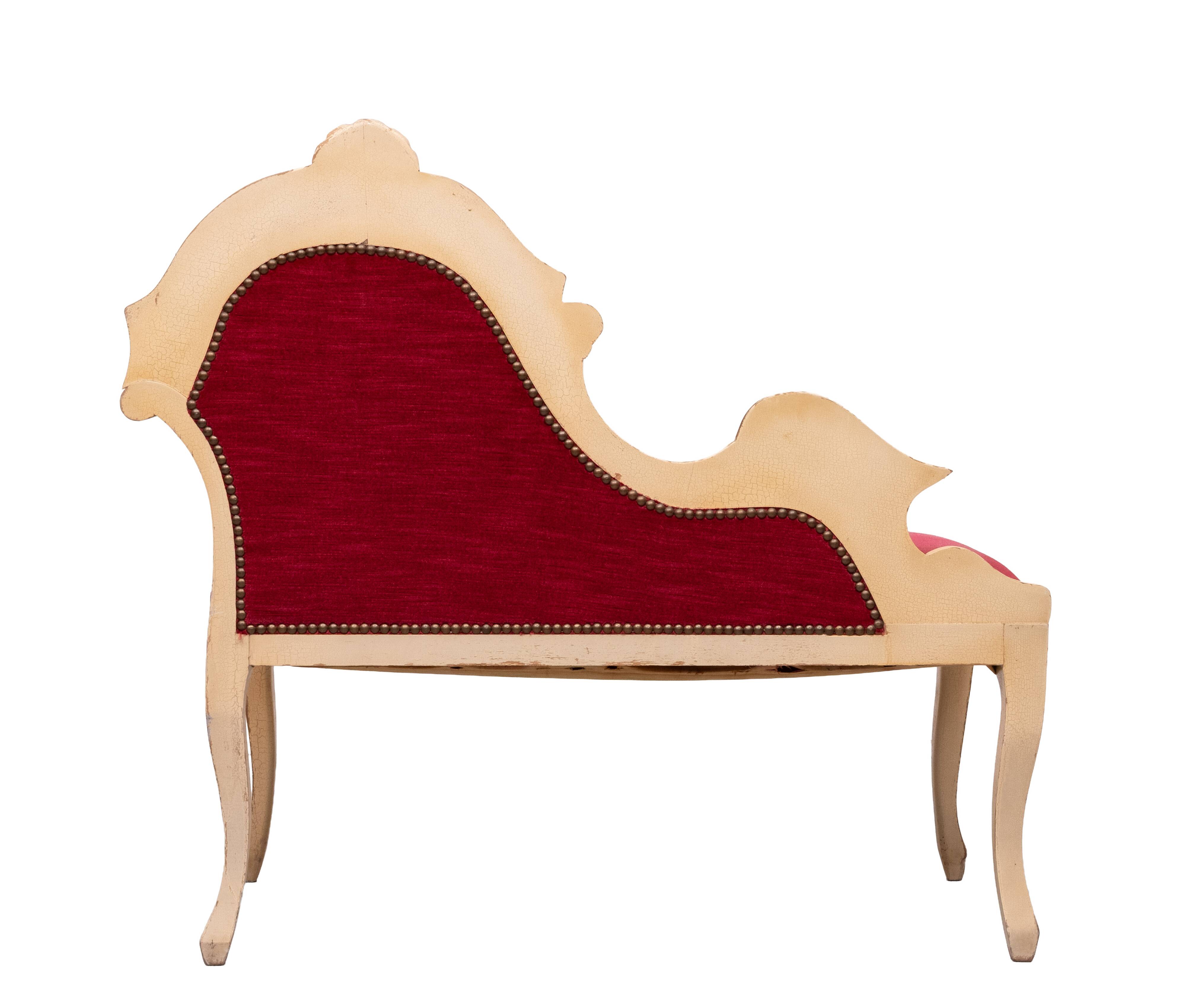 Louis XVI Red Velvet Hall Sofa 1950s France