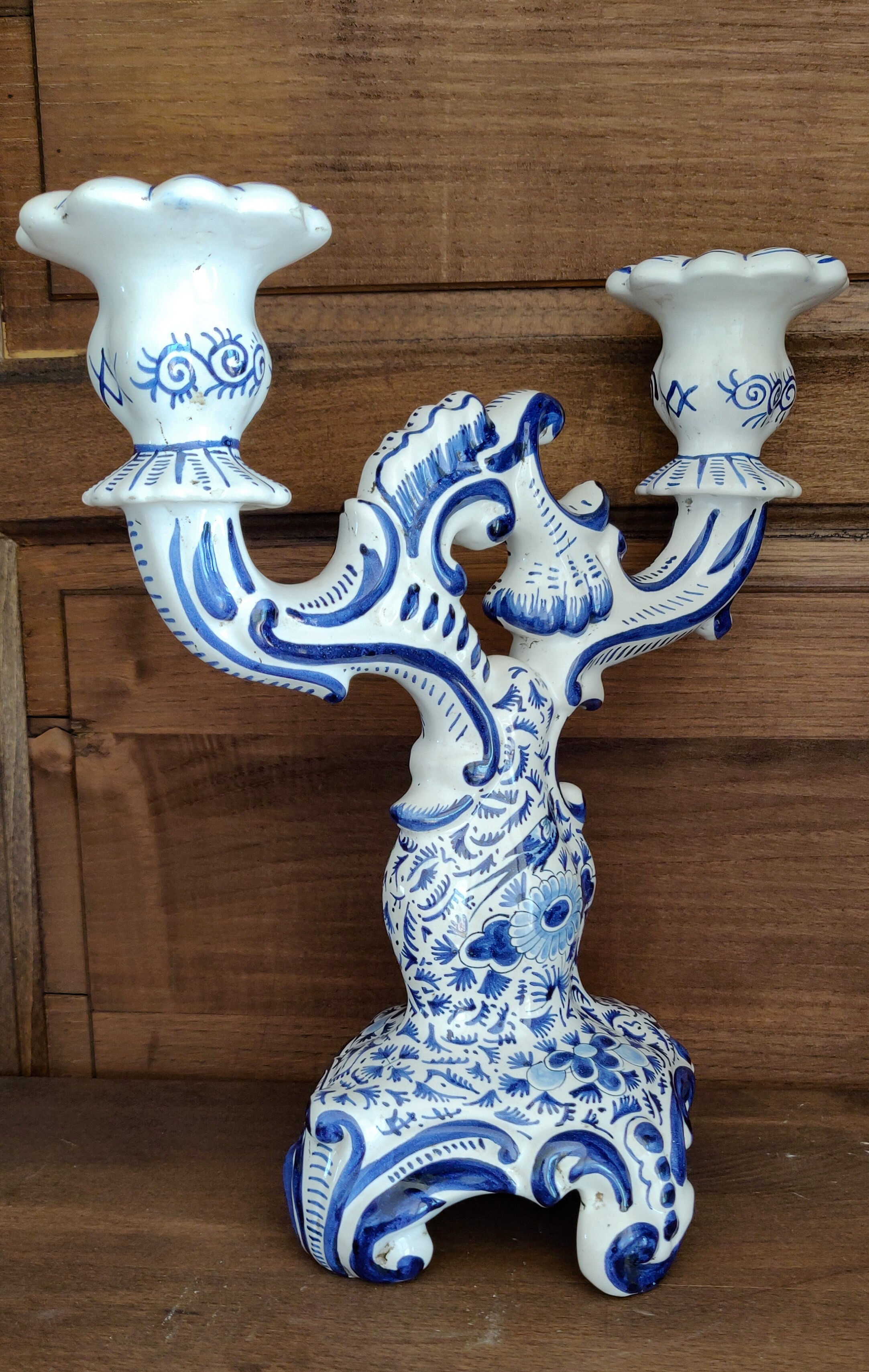 Delft swallow earthenware candlestick early 20th century