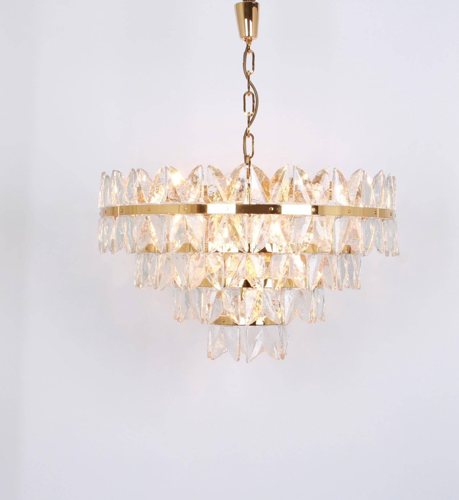 Chandelier Kalmar 'Corina', gilded brass and glass, Austria, 1970.