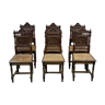Suite de 6 chaises bretonnes en chêne clair et assise cannée