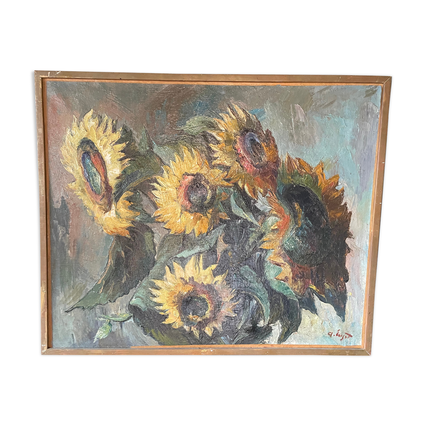 "Sunflowers" Oil on canvas signed