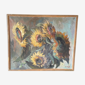 "Sunflowers" Oil on canvas signed