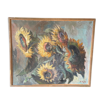 "Sunflowers" Oil on canvas signed