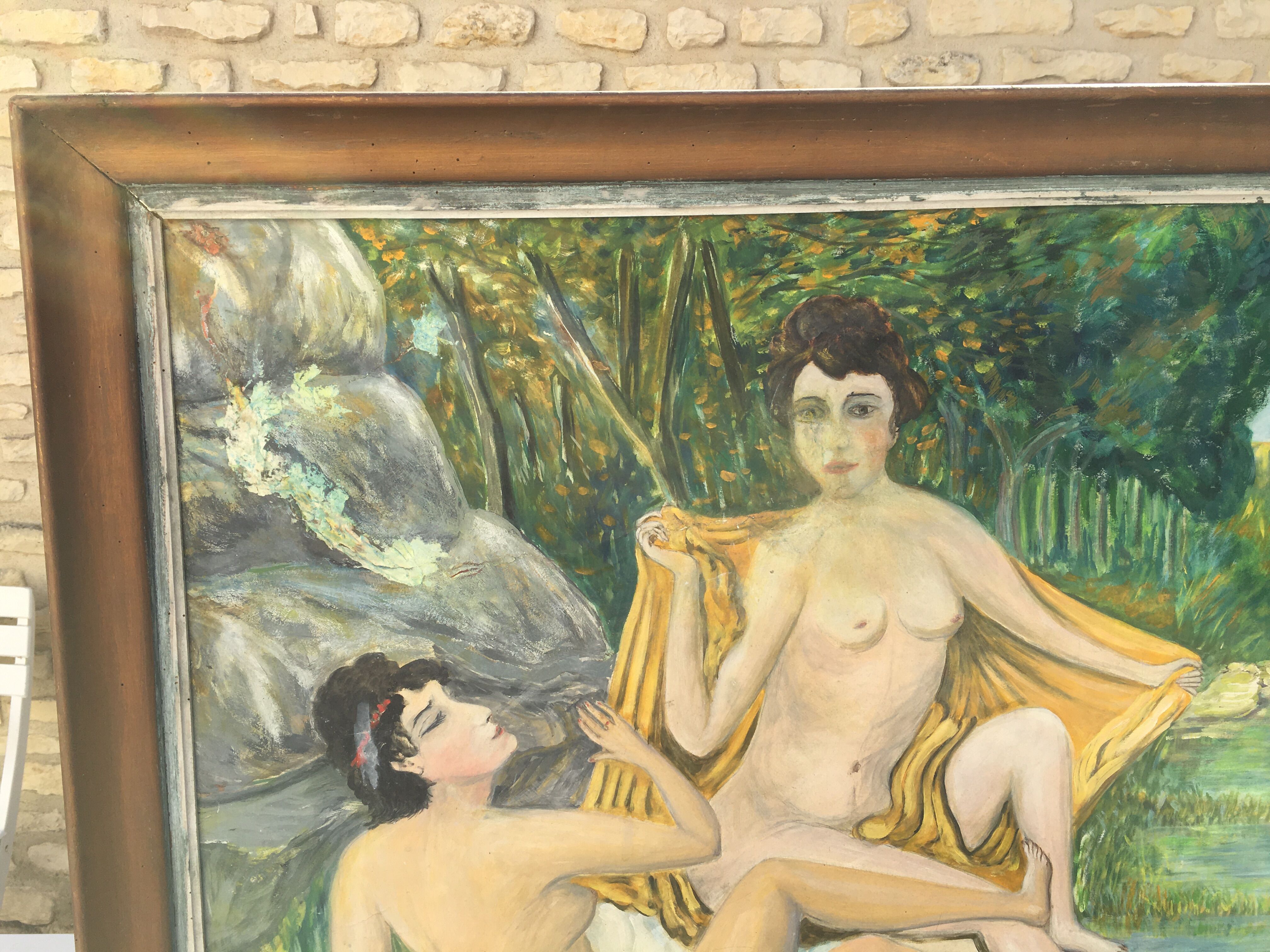Painting on Art Deco isorel "Les Baigneuses"