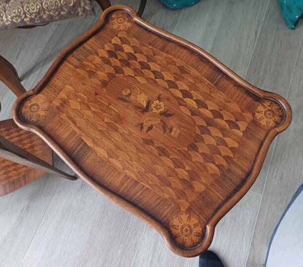 Pair of Louis XV style bedside tables with marquetry and bronze.