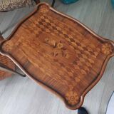 Pair of Louis XV style bedside tables with marquetry and bronze.