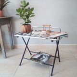 Side table, vintage suitcase carrier
