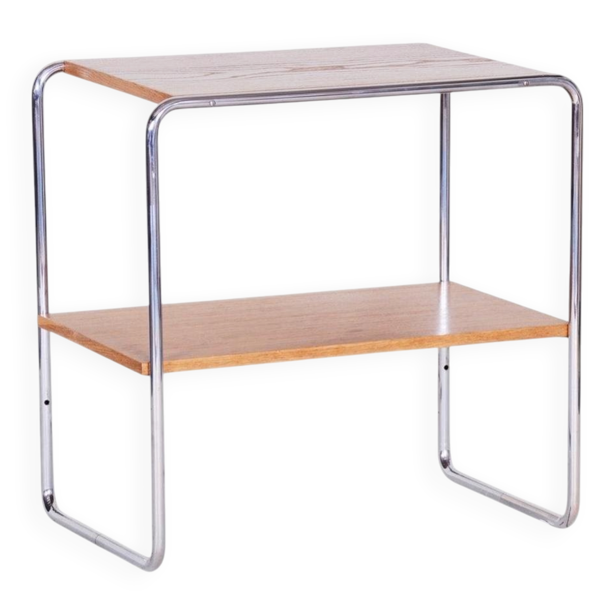 Petite table Bauhaus en chrome et chêne, tchèque, années 1930