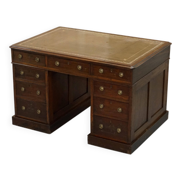 George III double-sided partner's desk in walnut circa 1780 with original handles.