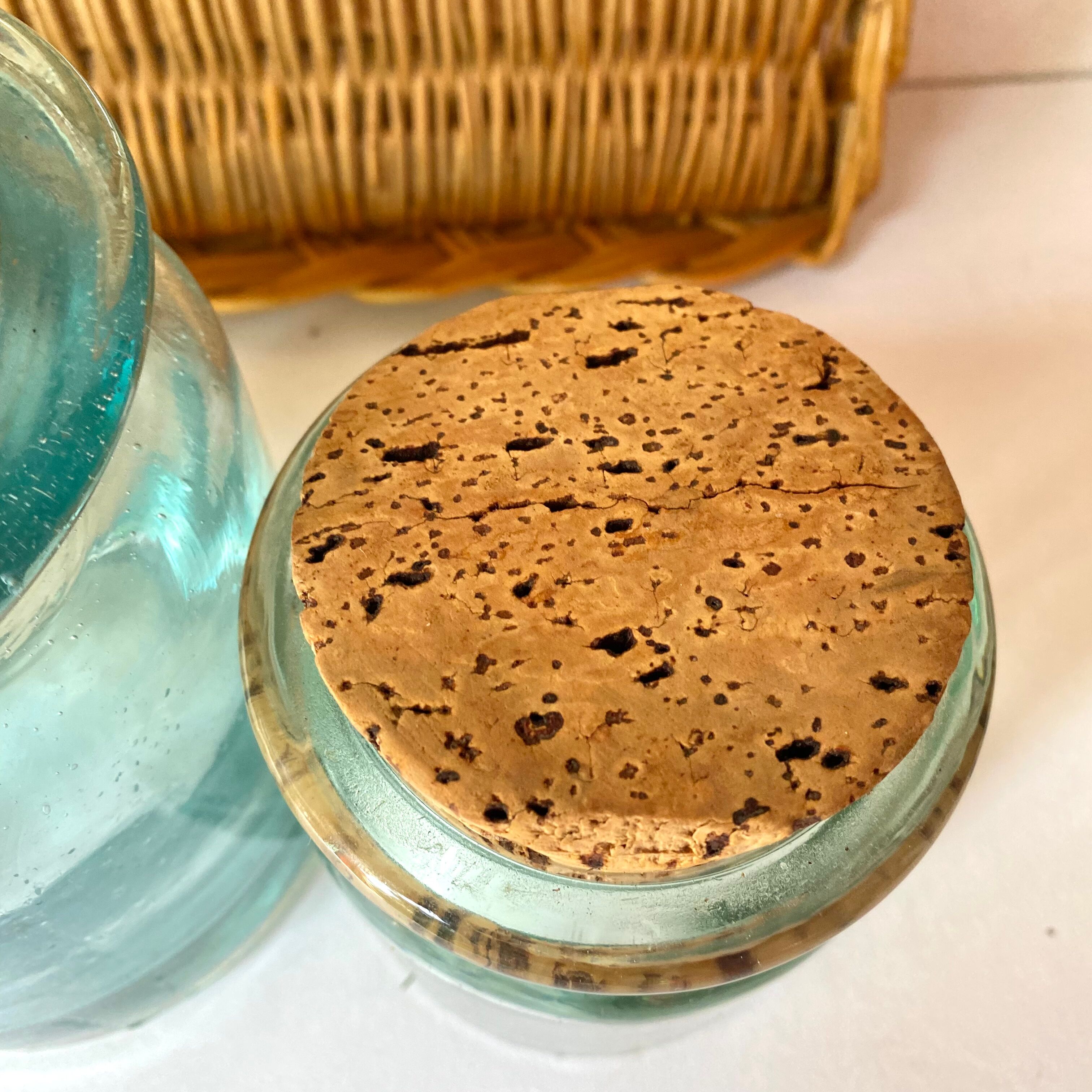 Glass jars with cork stopper