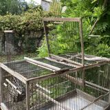 Cage double à oiseaux ancienne en bois et zinc