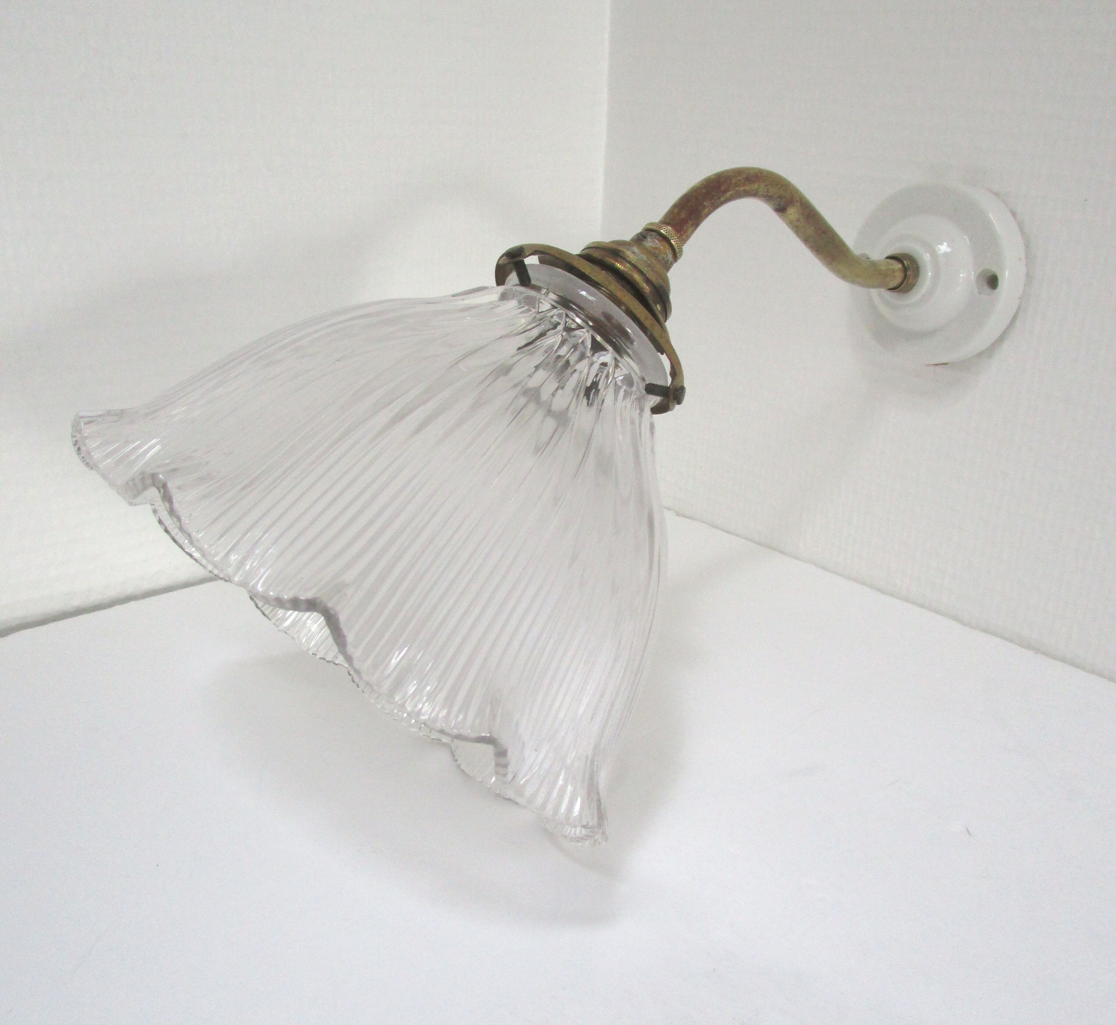 Holophane brass and porcelain glass